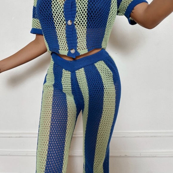 Two Tone Hollow Out Cover Up Beach Set! Top/ PANTS / SHEIN BEACHWEAR - Picture 3 of 8